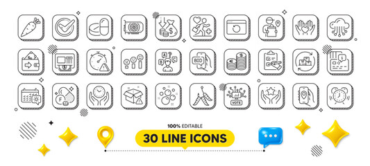 Checklist, Maggots and Recovery internet line icons pack. 3d design elements. Bid offer, Location app, Delivery man web icon. Time management, Currency, Customer satisfaction pictogram. Vector