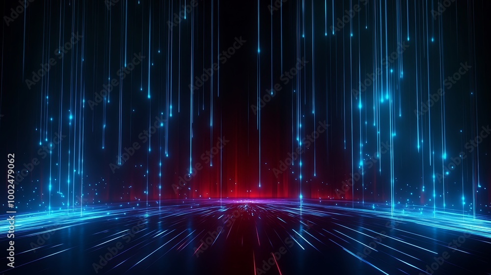 Poster Abstract digital background with blue and red neon lines creating a futuristic atmosphere.