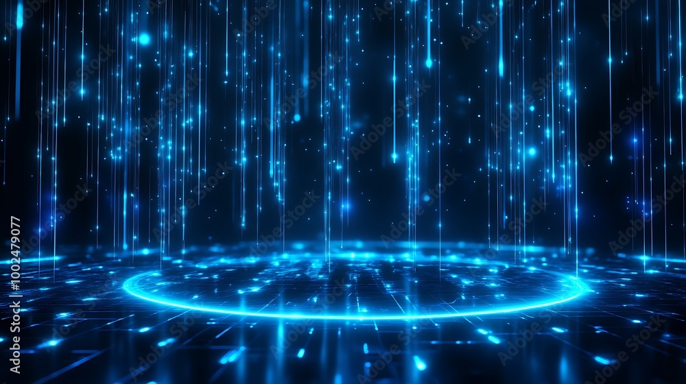 Poster abstract digital background with blue glowing light effects and particles creating a futuristic atmo