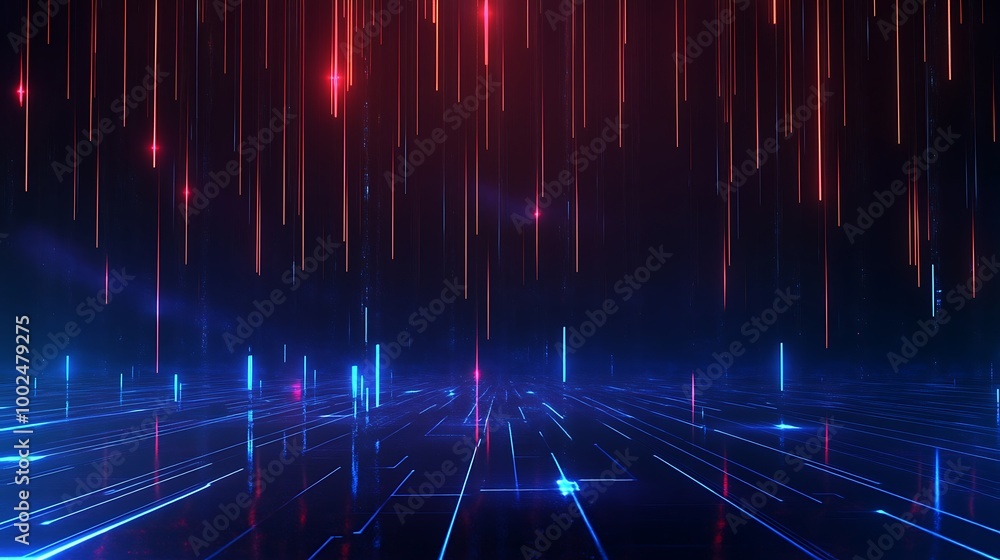 Poster abstract digital background with colorful lines and lights, ideal for science and technology themes.