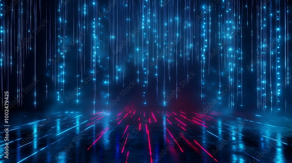 Poster abstract digital background with glowing blue and red lights creating a futuristic atmosphere.