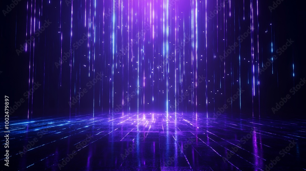 Poster abstract digital background with glowing purple lines creating a futuristic atmosphere.