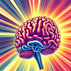A stylized image of the brain with light beams radiating outward, symbolizing mental clarity and focus.
