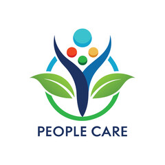 Abstract logo diversity and togetherness people circle community icon vector design unity, family, and teamwork. with text people care