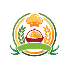 Elegant Restaurant logo badge design chefs hat and dish vector icon illustration