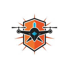 Flying drone badge design logo icon vector