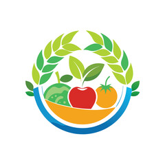 Fruits badge with floral template logo icon vector design