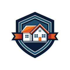 Residential School Protection Logo Showcasing a Modern House Inside a Shield Vector, Symbolizing Security and Safety icon badge