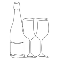 One continuous single drawing line art doodle alcohol, wine, isolated, champagne, glass. Isolated flat illustration hand draw contour on a white background
