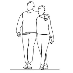 One continuous single drawing line art doodle couple, love, together, male, people, girl, romantic. Isolated flat illustration hand draw contour on a white background
