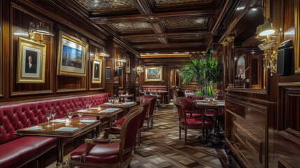 Elegant dining room with exquisite decor and soft lighting, inviting guests
