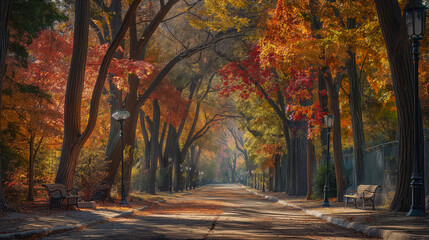 Tree-Lined Avenue in Autumn