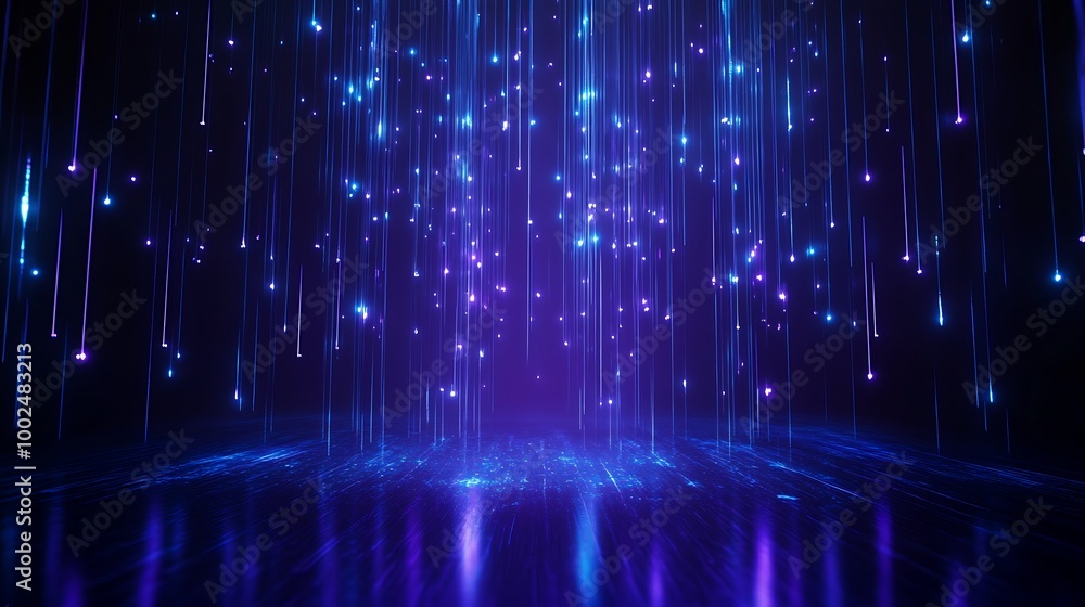 Poster abstract glowing lights in purple and blue, creating a mystical atmosphere with a soft gradient back