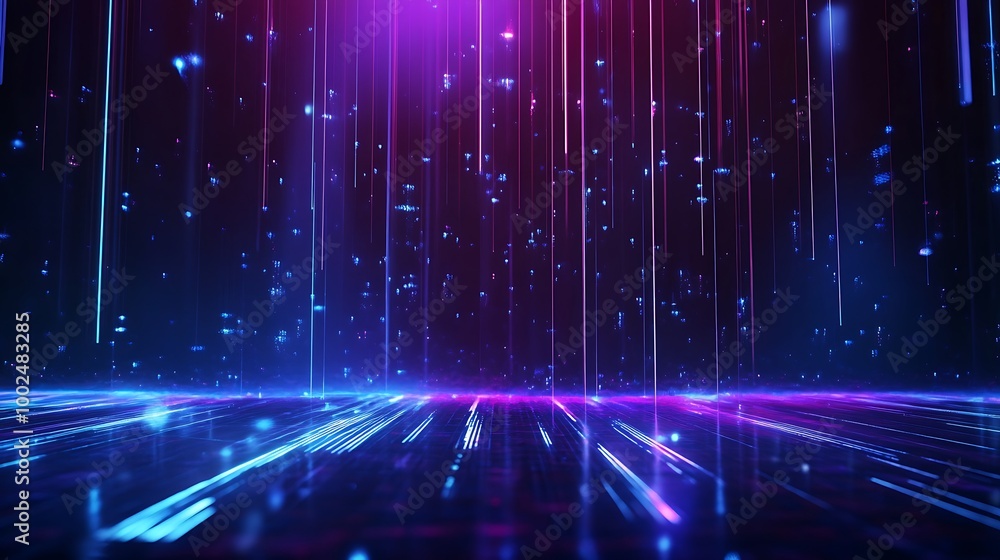 Poster abstract glowing neon lines create a futuristic digital background with vibrant colors and light eff
