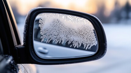 Obraz premium Frost on Car Side Mirror in Winter
