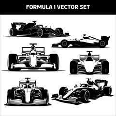 Formula 1 Vector Set - Racing Cars in Various Angles