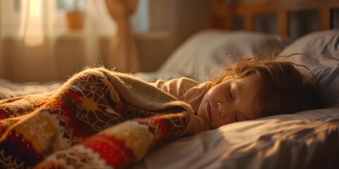 Sweet Dreams:  A Child Sleeping Peacefully in Bed