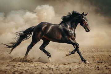 Generative AI photo image of person who ride horse, equestrian professional sport profession