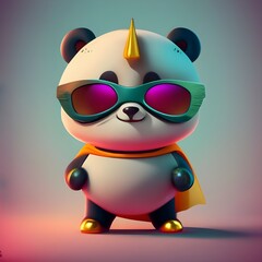 Fototapeta premium panda mascot wearing hero costume with sunglas in action pose