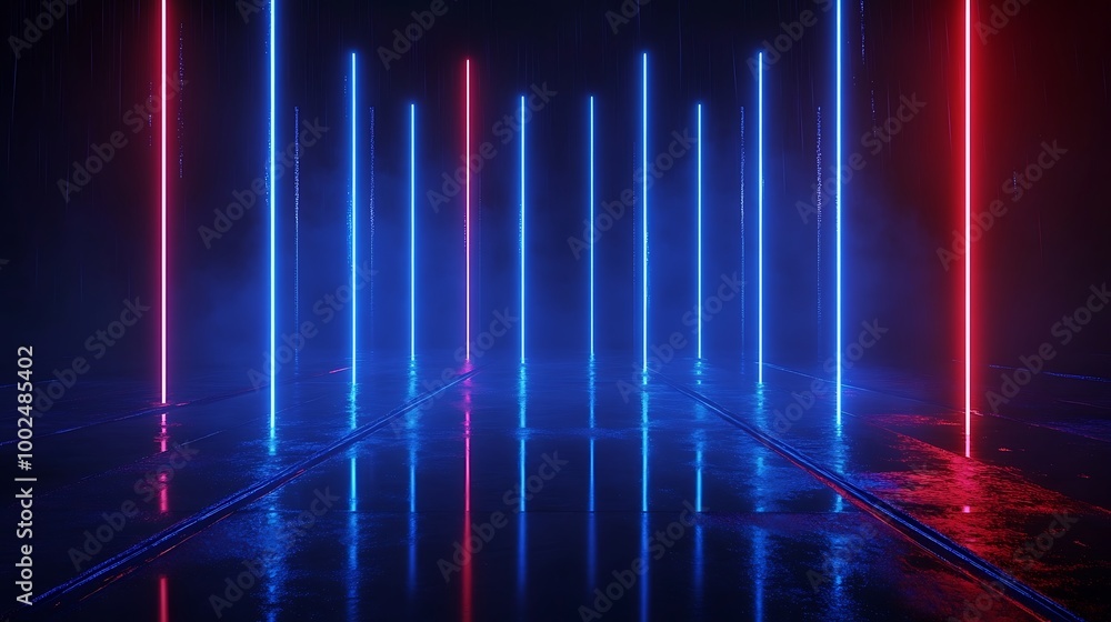 Poster abstract neon lights illuminating a dark space, creating a captivating and futuristic atmosphere.