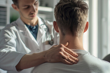 Obraz premium Consulting with doctor oculist therapist surgeon healthcare health condition patient, Generative AI