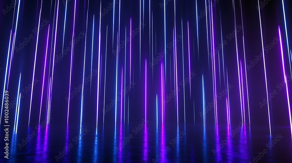 Poster abstract vibrant light streaks creating a dynamic visual effect on a dark background.