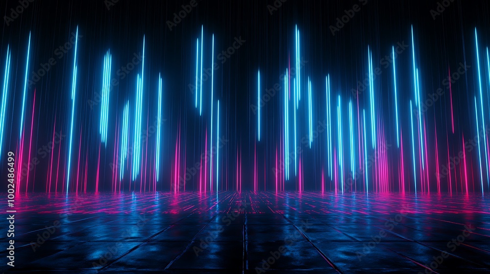Aufkleber colorful abstract light display with vertical beams against a dark background, creating a dynamic an
