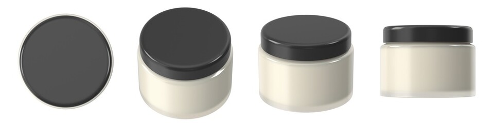 Glass Cosmetic Cream Jar with black cap mockup isolated