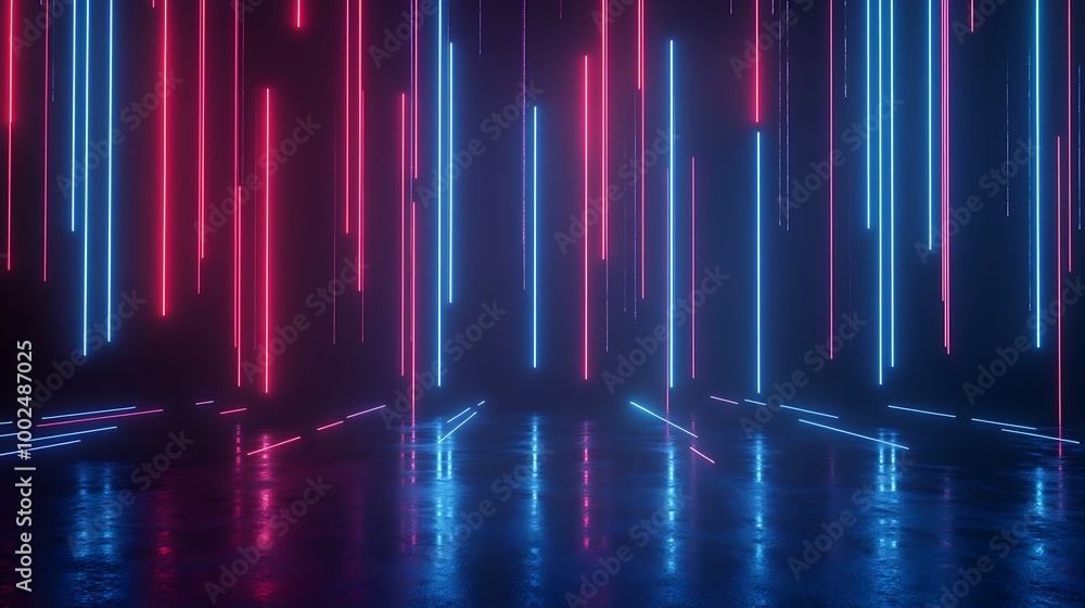 Aufkleber colorful neon light rays illuminating a reflective surface, creating a vibrant and dynamic atmospher