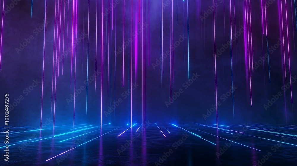 Poster colorful neon lines creating a vibrant abstract background with a futuristic atmosphere.
