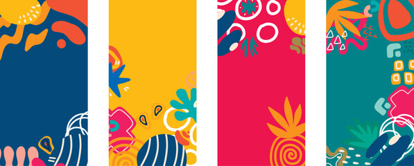 Set of four vector pre-made cards or posters in modern abstract style with nature motifs, flowers,leaves Editable vector design, frame for social media post and story, card, cover, wedding invitation