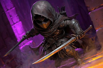 Naklejka premium Dark Fantasy Warrior in Shadowy Setting