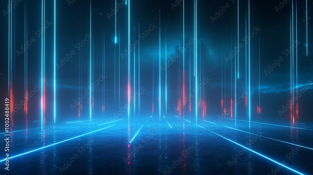 Poster futuristic abstract background with glowing blue and red lines. ideal for technology or digital them