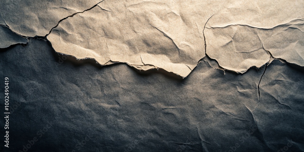 Poster a close-up of crumpled paper with textured layers and shadows.