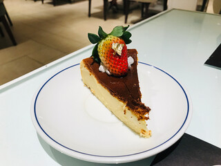 Dish of yummy Basque Cheesecake.