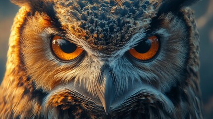 owl, in the style of dramatic lighting, dark black and orange, close-up, photo-realistic techniques, high resolution
