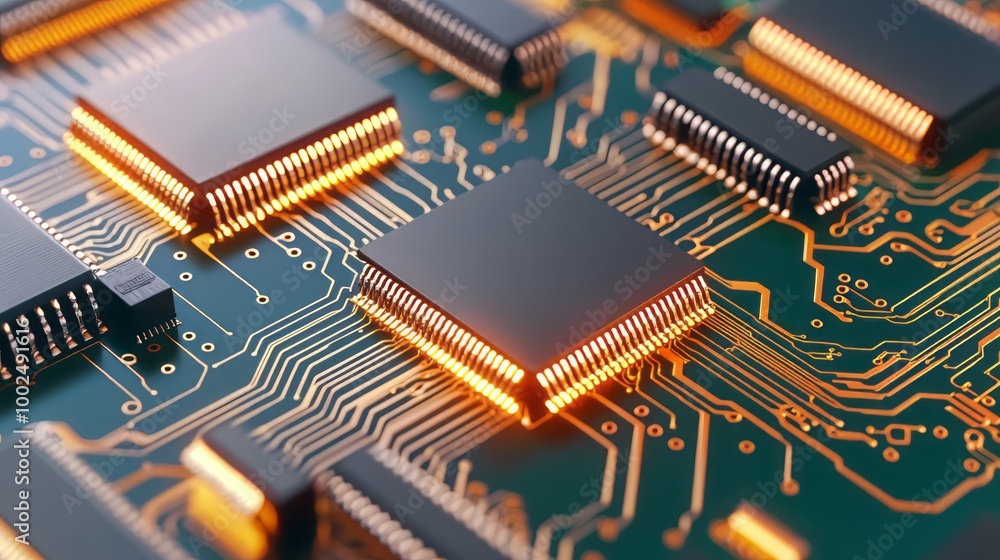 Aufkleber close-up of a circuit board showcasing intricate details of chips and electronic components illumina