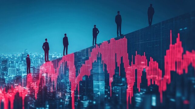 A group of people are standing on a hill with a red line going down - Powered by Adobe