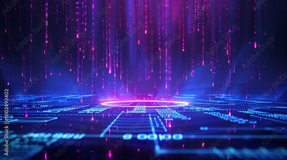 Poster futuristic data connections with vibrant colors and digital patterns showcasing a high-tech environm