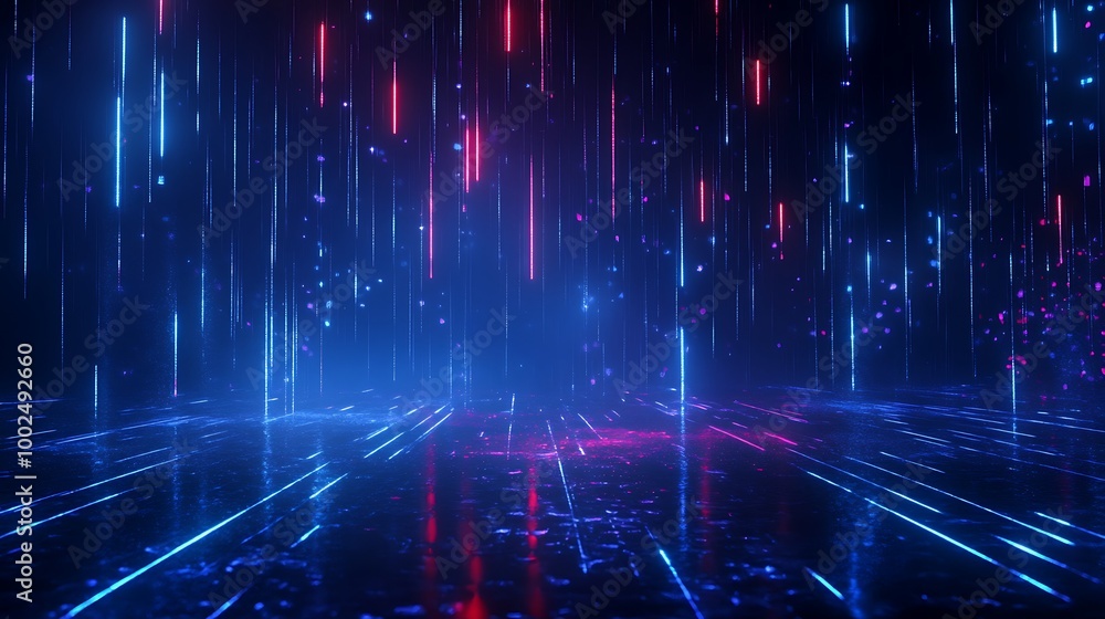 Aufkleber futuristic digital abstract background with glowing lines and lights in blue and red tones, creating