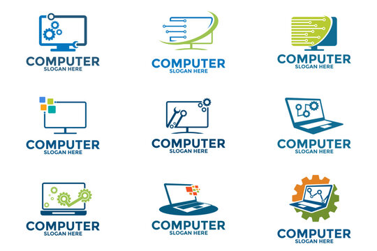 Set of Computer logo design vector, computer service logo template