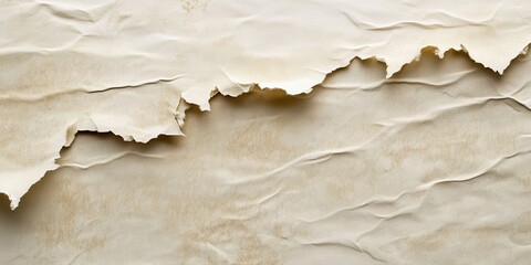 A close-up of crumpled, aged paper with torn edges, creating a textured background.