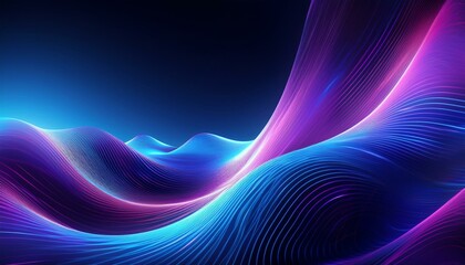 Abstract background of modern tech gradient waves in blue and pink hues, technology, modern, abstract, background, waves. Dynamic abstract light trails in neon pink and blue hues.