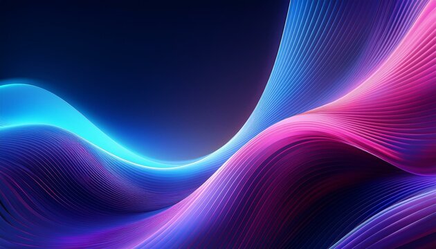 Abstract background of modern tech gradient waves in blue and pink hues, technology, modern, abstract, background, waves. Dynamic abstract light trails in neon pink and blue hues.