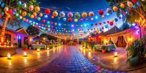 Festive Homecoming Background with Colorful Decorations and Warm Lights for Celebratory Events