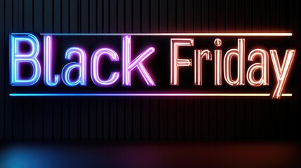Obraz premium Glowing neon Black Friday banner with geometric designs showcasing a futuristic sale announcement on a dark background