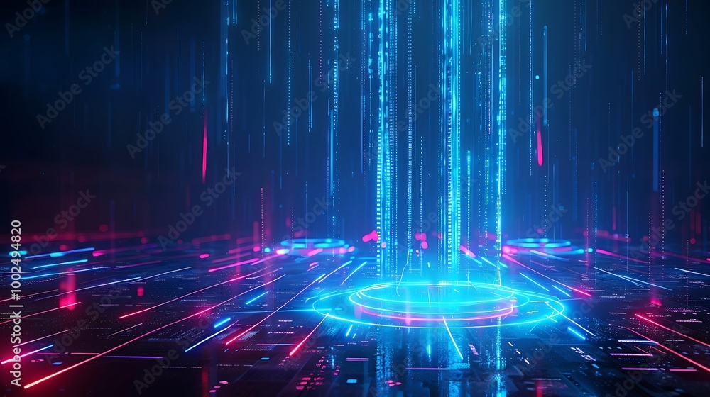 Aufkleber futuristic digital background with glowing lines and particles, ideal for tech designs.