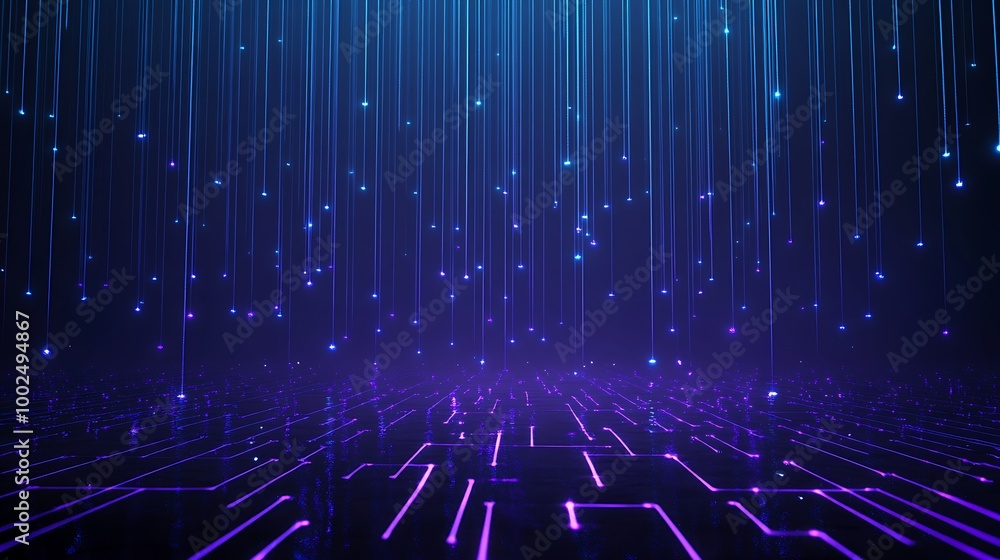 Poster futuristic digital background with glowing lines and particles, conveying a sense of advanced techno