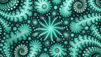 Complex mint green fractal design with floral elements for abstract backgrounds