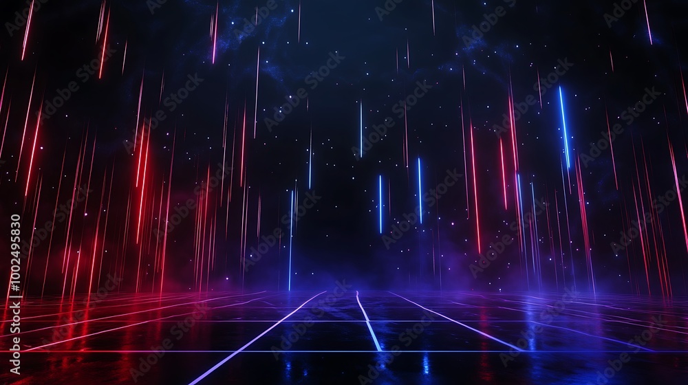 Poster futuristic digital background with vibrant blue and red neon lights creating a mesmerizing atmospher